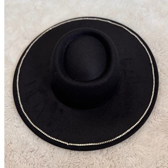 New BP. NORDSTROM Women's Black Wide Brim Embellished Felt Boater Hat - Picture 1 of 3